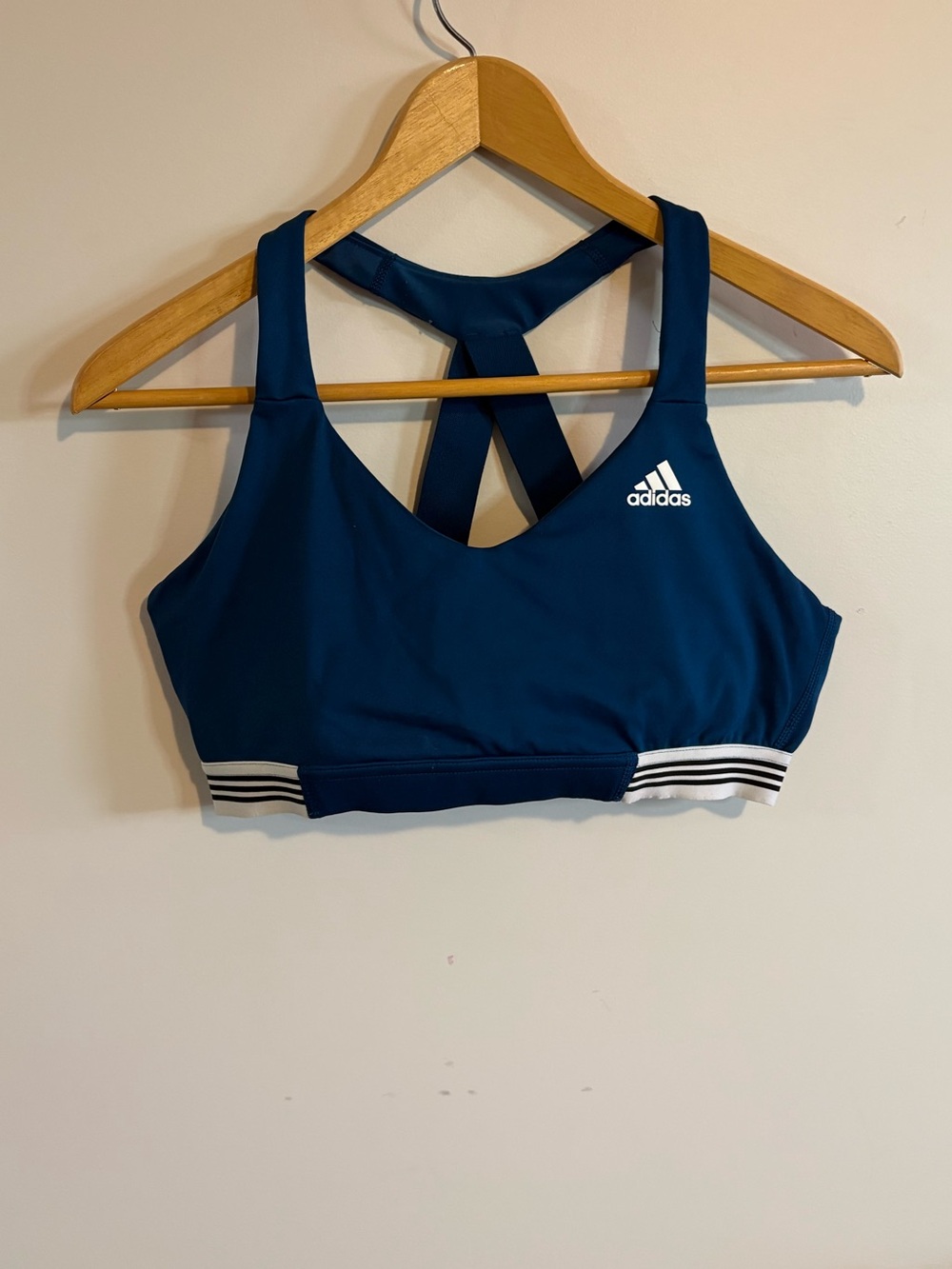 adidas Deep Navy Crossback Sports Bra with Striped Band